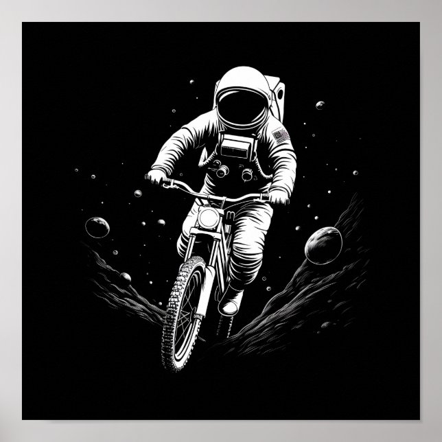 Kosmiskt Astronaut Cykelritt Rymdäventyr Poster (Framsidan)