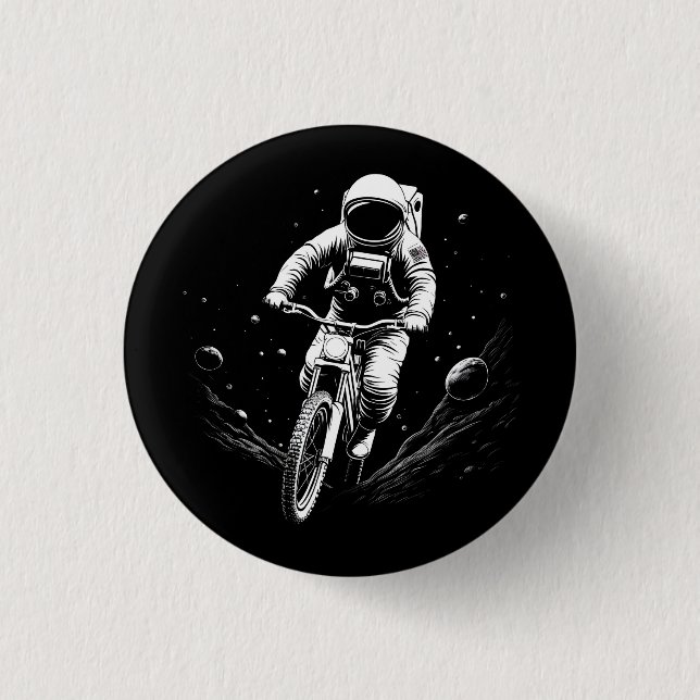 Kosmiskt Astronaut Cykelritt Utforskning Rymdävent Knapp (Framsida)