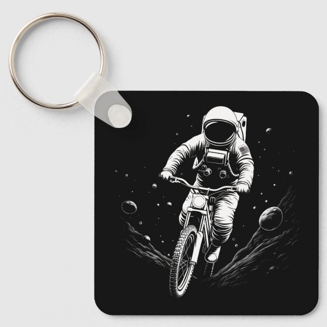 Kosmiskt Astronaut Cykelritt Utforskning Rymdävent Nyckelring (Framsida)