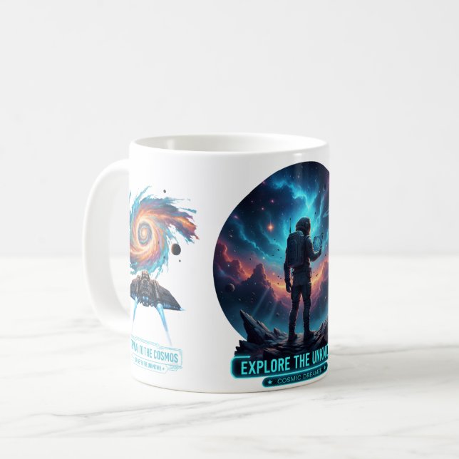 Kosmiskt Astronaut Okänd Rymdutforskare Djup Mugg (Framsida vänster)