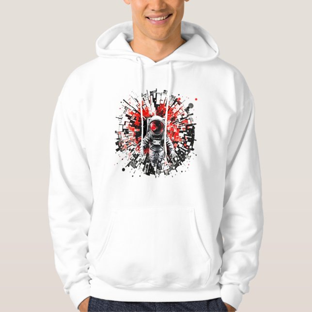 Kosmiskt Astronaut - Röd Burst Vit Hoodie (Framsida)
