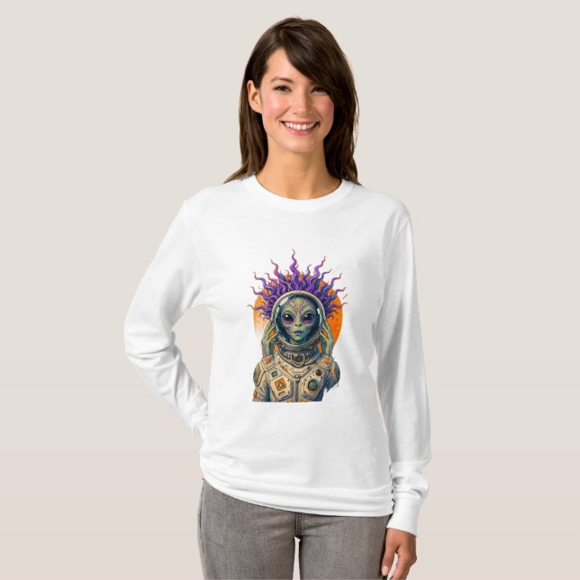 Kosmiskt Astronaut Utomjording Långärmad T Shirt (Hel framsida)