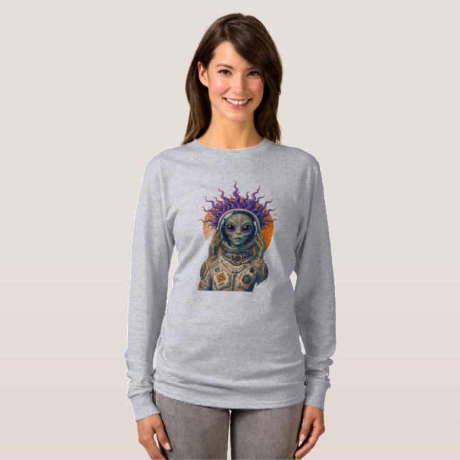 Kosmiskt Astronaut Utomjording Långärmad T Shirt (Hel framsida)