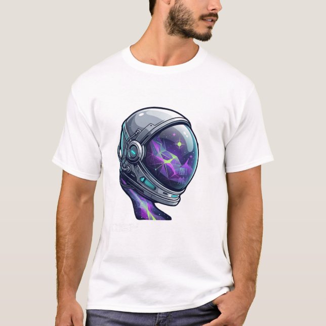 Kosmiskt Astronautspelar-T-Shirt | Neon Spacegalax T Shirt (Framsida)