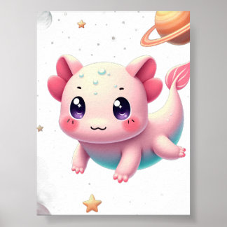 Kosmiskt Axolotl-Galax Kawaii-dekal Poster