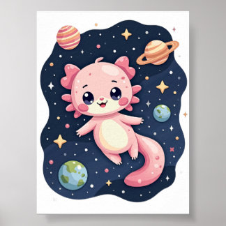 Kosmiskt Axolotl Rymdgalax Kawaii Klistermärke Poster