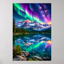 Kosmiskt bergssjö Aurora - Galaxreflektion