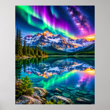 Kosmiskt bergssjö Aurora - Galaxreflektion