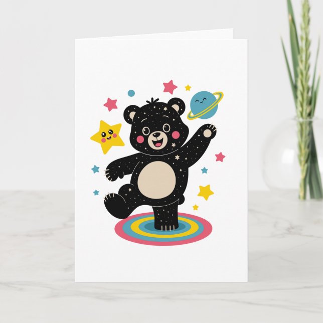 Kosmiskt björn med stjärnor och planeter - rutt ut kort (Framsida)