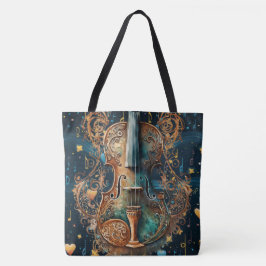 Kosmiskt blå och guld violin stor totebag tygkasse