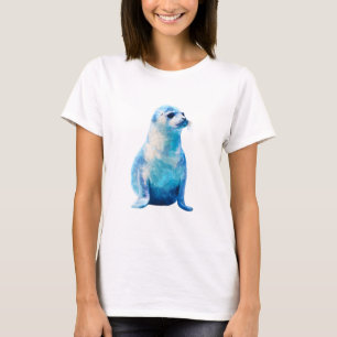 Kosmiskt Blått Galax Vattenfärg Säl Porträtt Kvinn T Shirt