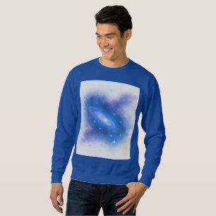 Kosmiskt Blått Galaxkonst-sweatshirt på Vit Bakgru Lång Ärmad Tröja