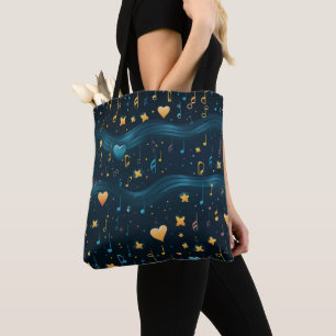 Kosmiskt Blått och Guld Musikalisk Stor Tote Tygkasse