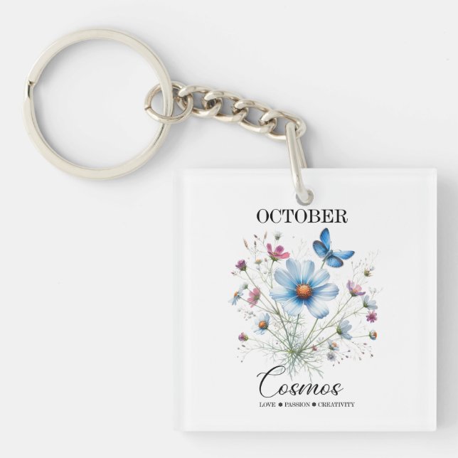 Kosmiskt blommande charm Nyckelring för oktober fö (Framsidan)