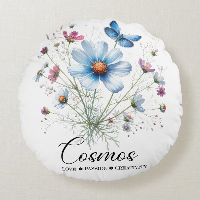 Kosmiskt bo • Oktober födelsedagsblomma rund kudd  Kudde (Framsidan)