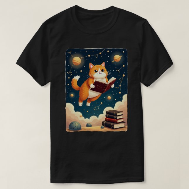 Kosmiskt bokmask katt rymdläsning Sticker T-shirt (Design framsida)