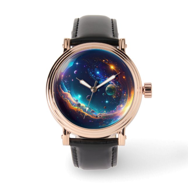 Kosmiskt bubbelgalax fantasykonst armbandsur (Framsida)