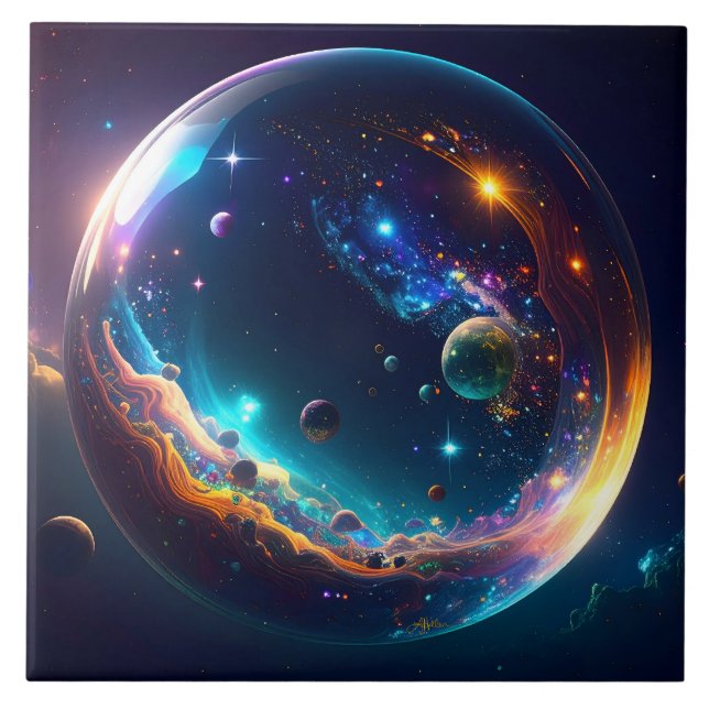 Kosmiskt bubbelgalax fantasykonst kakelplatta (Framsidan)