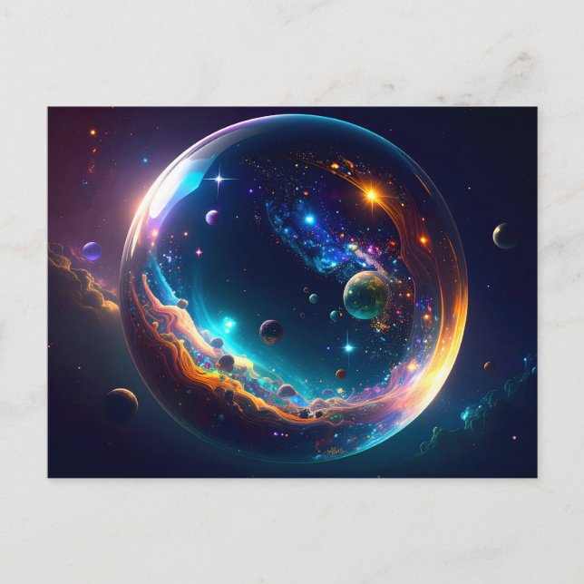 Kosmiskt bubbelgalax fantasykonst vykort (Framsida)