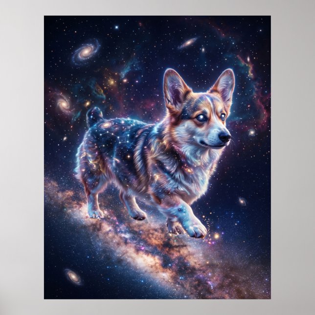 Kosmiskt Corgi Vintergatan Galaxy Konst Poster (Framsidan)