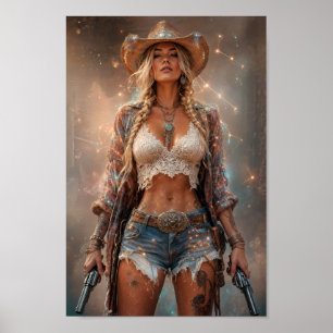 Kosmiskt Cowgirl Vildhjärta Andlig Affisch