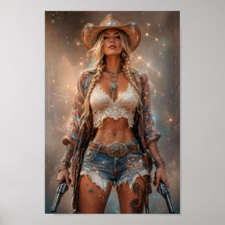 Kosmiskt Cowgirl Vildhjärta Andlig Affisch