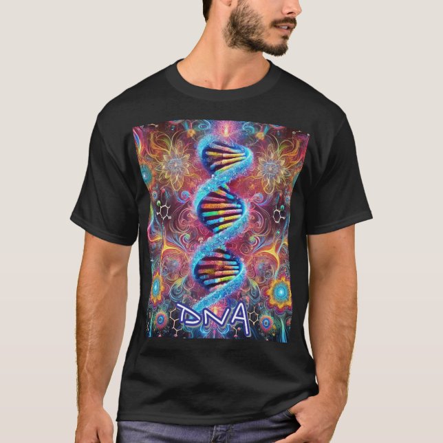 Kosmiskt DNA: Vibrant Psychedelic Design/Black Tee (Framsida)