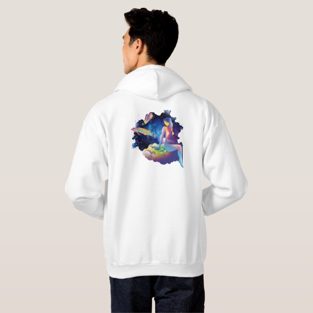 Kosmiskt drömmare: Celestial kvinna & rymdfisk Hoodie (Hel baksida)