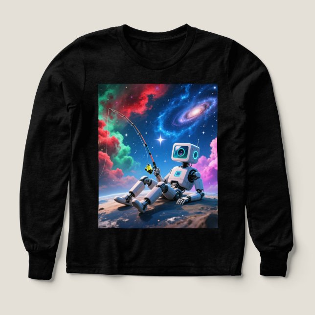 Kosmiskt drömmarobot – fiskar efter stjärnor i rym t shirt (Design framsida)