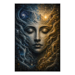 Kosmiskt Dualitets Mikro Mosaik Ansikte 3D Poster