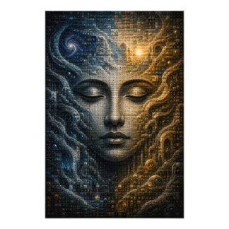 Kosmiskt Dualitets Mikro Mosaik Ansikte 3D Poster