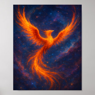 Kosmiskt Fenix Uppstigande Eld Fågel i Nebula Fant Poster