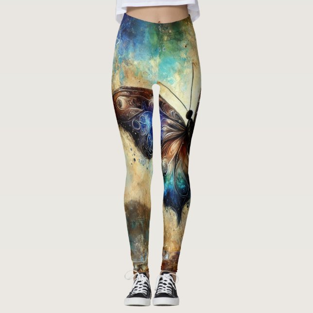 Kosmiskt Fjärilsfantasikonstverk Leggings (Framsida)