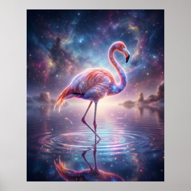 Kosmiskt Flamingo Lagun Glöd Poster (Framsidan)