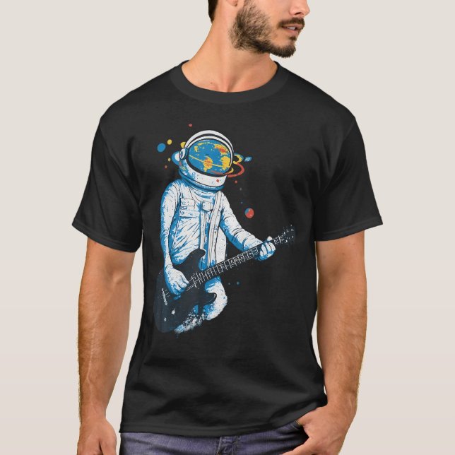 Kosmiskt frekvens astronaut spelar gitarr t shirt (Framsida)