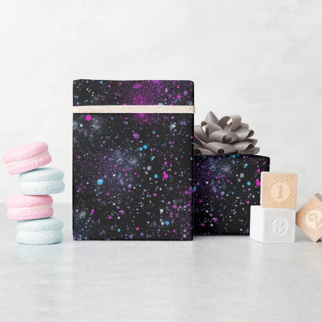Kosmiskt galaxblandat svart glittermönster presentpapper (Baby Shower)