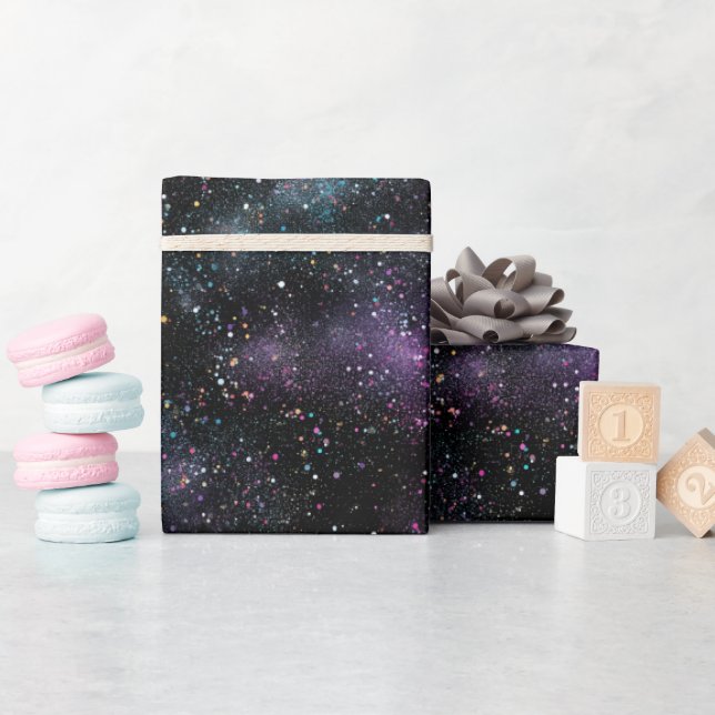 Kosmiskt galaxblandat svart glittermönster presentpapper (Baby Shower)