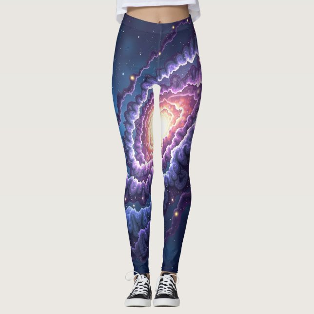 Kosmiskt galaxformat med snurrande lila och blå fä leggings (Framsida)