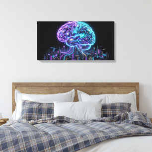 Kosmiskt Galaxhjärna Cyberpunk Stad Linneduk Väggk Canvastryck