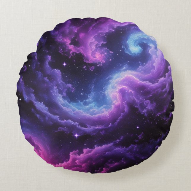 Kosmiskt galaxnebulosa abstrakt rymd konst design rund kudde (Framsidan)