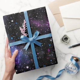 Kosmiskt Galaxy Blandat Svart Glitter Mönster Presentpapper