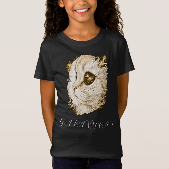 Kosmiskt Galaxy Katt Bläck Illustration neon T Shirt (Framsida)