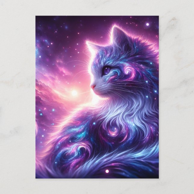 Kosmiskt Galaxy Mystiskt Katt Celestial Meddelande Vykort (Framsida)