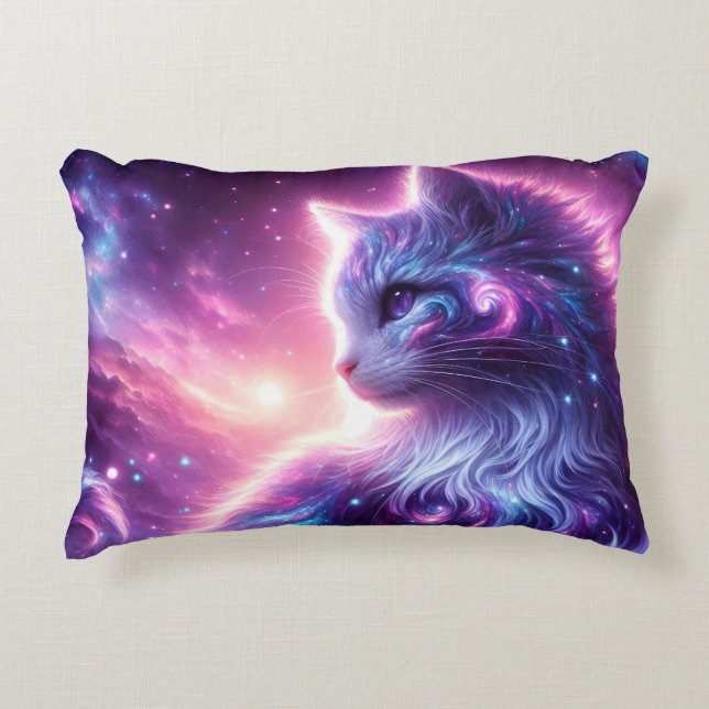 Kosmiskt Galaxy Mystiskt Katt Celestial Prydnadskudde (Framsidan)
