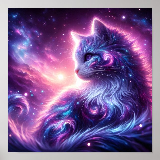 Kosmiskt Galaxy Mystiskt Kattdjur Celestialt Poster (Framsidan)