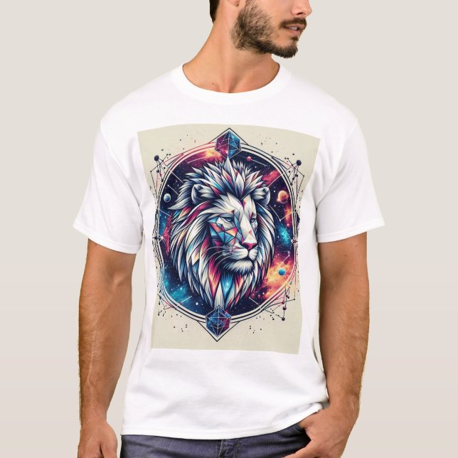 Kosmiskt Geometriskt Lejon Emblem T-Shirt  (Framsida)