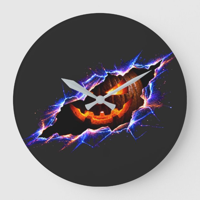 Kosmiskt Glödande Halloween-Pumpa Rivet Riv Stor Klocka (Framsida)