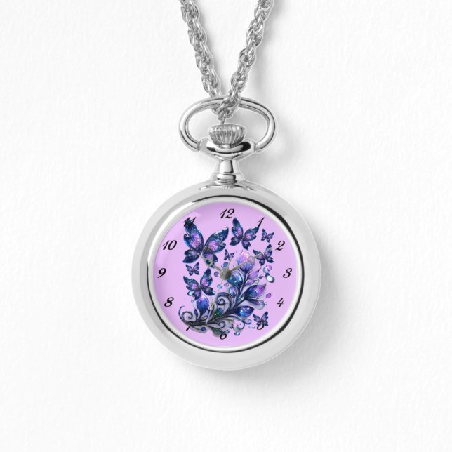 Kosmiskt gnistrande fjärilar rosa armbandsur (Framsida)
