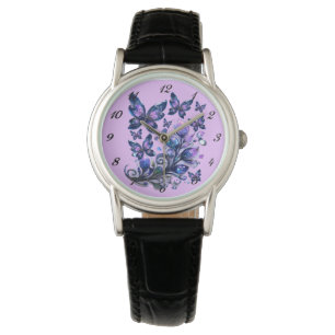 Kosmiskt gnistrande fjärilar rosa armbandsur