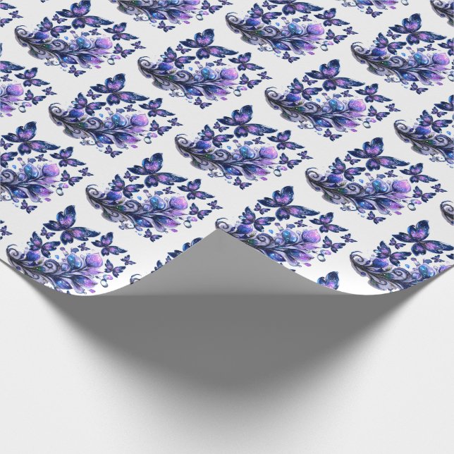 Kosmiskt gnistrande fjärilmönster presentpapper (Hörn)